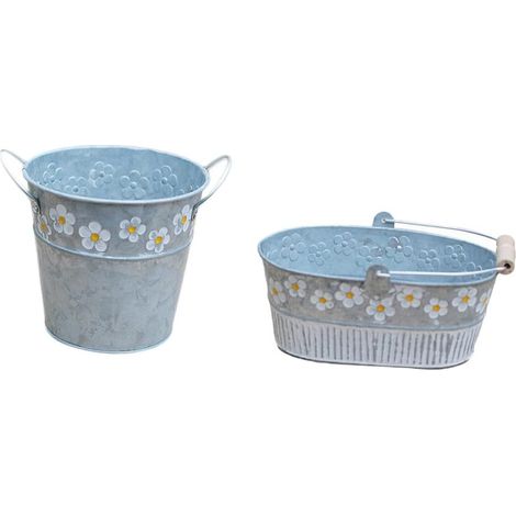 Pots suspendus en fer pour plantes succulentes, décorés de marguerites et munis poignées (1/5)