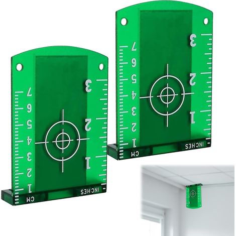 Cible Laser Magnétique Haute Visibilité Pack de 2 Plaques de Visée pour Niveau Laser Rotatif et Croix Précision de Nivellement Extérieur Échelles CM et Pouces (1/5)