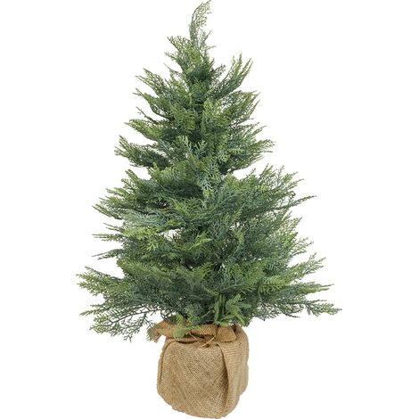 Petit sapin de Noël artificiel de table 90 cm avec pot en jute - Cyprès - Little Grove (1/2)