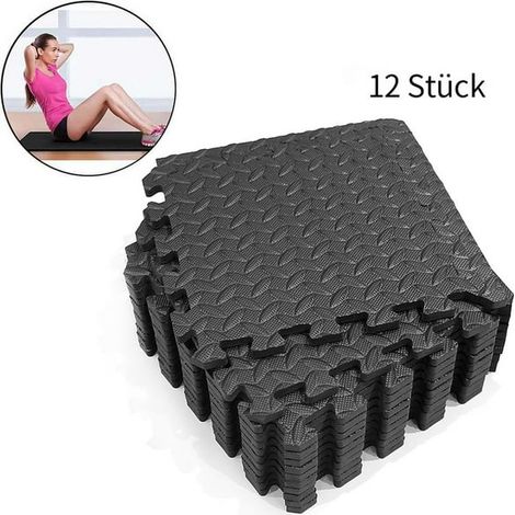 Dalle de sol pour salle de sport 12 pièces, tapis de gymnastique en mousse, revêtement de sol en mousse pour maison, carreaux de sol imbriquables pour entraînement, tapis d'exercice. (1/5)