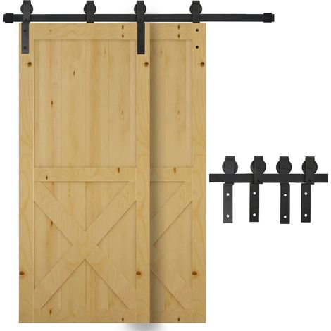 2M Kit porte coulissante de grange, rail porte coulissante double de 100 cm de large, épaisseur 35-40 mm, charge 90 kg (1/5)