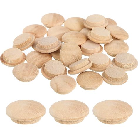 40Pcs Bouchons à Bouton en Bois, 15mm/0,59" Bouchon de Trou de Vis en Bois Dur, Capuchons en Bois de Dôme, Bouchon en Bois pour Meubles, Travail du Bois, Artisanat (20mm x 15mm) (1/5)