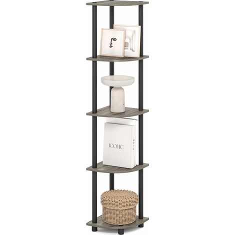 Étagère d'angle, Bibliothèque d'angle 5 Niveaux, Étagères De Rangement Ouvertes, pour Organisation et Rangement, Salon, Bureau À Domicile, Garage, Chambre, Chêne Gris (1/5)