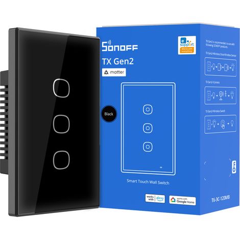 SONOFF TX Gen2 Smart Touch Switch für Wand: 1 K, Panel Typ 120, Wi-Fi 2,4 GHz, Neutral erforderlich, kompatibel mit Matter, Apple Home/Google Home/Amazon Alexa, T6-3C-120MB (1/5)