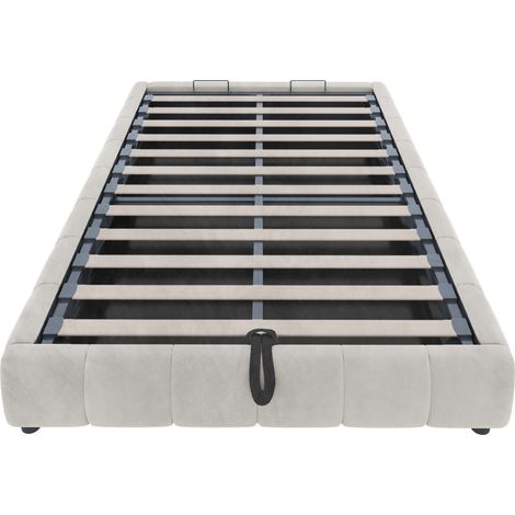 Lit capitonné 140 x 200 cm sans tête de lit avec LED, lit coffre hydraulique beige (1/5)