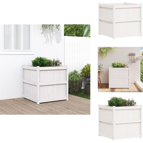Jardinière d'extérieur blanc 70x70x70 cm bois de pin massif - Jardiniered'extérieure - Jardinière Blanche - Pot De Fleurs Extérieur - Bac À Fleurs - Bois De Pin (1/5)