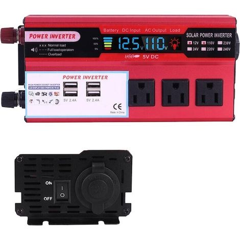 Convertisseur de puissance 5000W, 12V/24V DC vers 110V AC, 3 prises, 4 ports USB, écran LCD intégré (1/5)