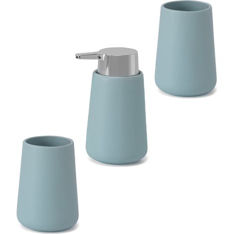 Set accessori bagno in ceramica turchese con dispenser sapone e due portaspazzolini Sidney (1/5)