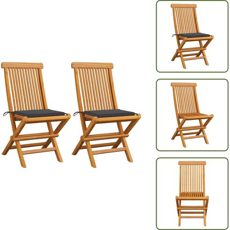 Chaises de jardin et coussins anthracite lot de 2 Bois de teck - Chaise De Jardin Pliable - Chaise De Jardin En Bois - Mobilier De Jardin - Fauteuil De Jardin - Terrasse (1/5)