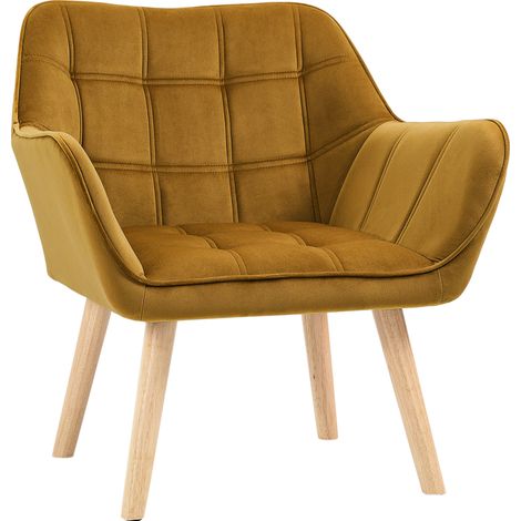 Gepolsterter Relaxsessel aus Polyester in Samtoptik, Gelb, 67 x 61,5 x 71 cm (1/5)