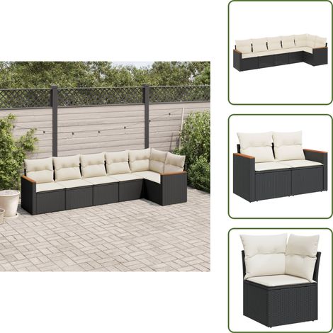 6-tlg. Garten-Sofagarnitur mit Kissen Schwarz Poly Rattan - Gartenmöbel - Outdoor-Möbel - Rattanmöbel - Lounge Set - Gartengestell (1/5)