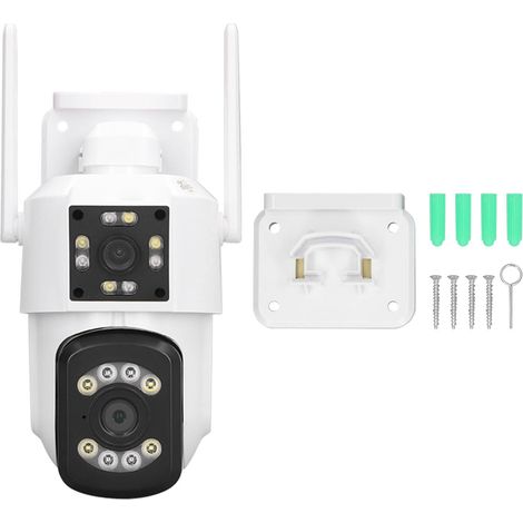 Caméra de surveillance WiFi extérieure 2 objectifs, IP PTZ 3MP, rotation 320°/90°, vision nocturne, audio bidirectionnel, IP66.