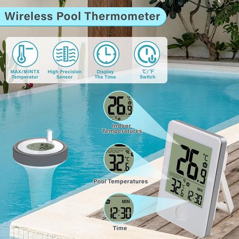 Thermomètre de piscine - Thermomètre de piscine flottant - Thermomètre de piscine - Thermomètre de piscine flottant sans fil - Thermomètre d'eau flottant - Thermomètre d'eau avec écran LCD - pour pisc (1/5)