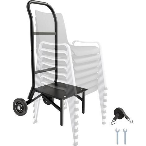 Chariot de Chaise Pliante, Capacité de Charge 68 kg, Support pour Empiler 10 Chaises, Organiseur de Rangement Multifonction Métal à Pousser avec roulettes, pour Salle à Manger, Noir Mat (1/5)