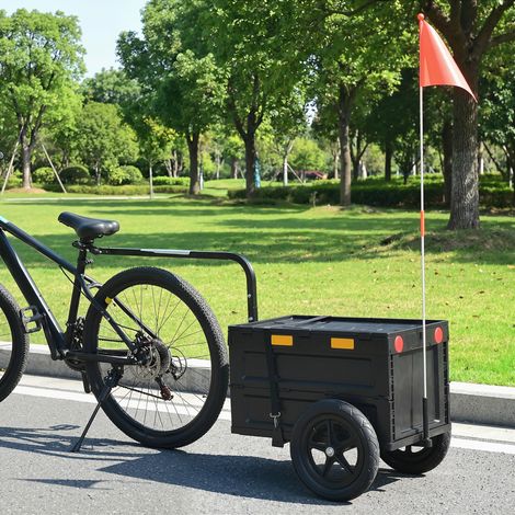 Remorque Vélo Cargo Chariot de Transport Pliable Caisse Plastique 65L Couvercle Dégagement Rapide 145x51,5x72cm Noir (1/5)