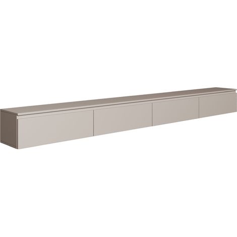 Selsey – Meuble TV mural suspendu 300 cm – 4 façades abattantes – Panneau de particules gris cachemire – Design minimaliste moderne