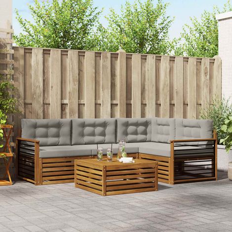 vidaXL Outdoor-Sofagarnitur mit Kissen 5 pcs Natürlich und Hellgrau (1/5)