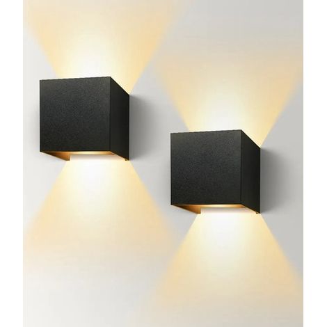 Set di due lampade da parete per interni ed esterni, lampada da parete moderna a LED da 12W, impermeabile IP65, luce calda, colore nero.