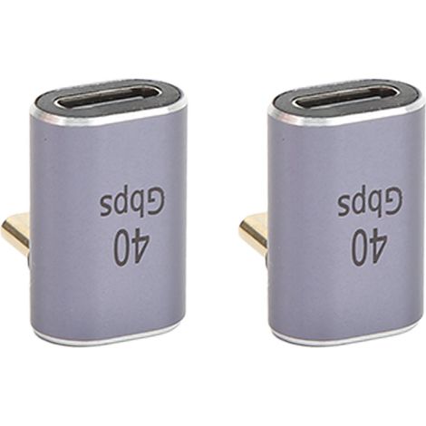 Packung mit 2 rechtwinkligen (90°) USB-C-Adaptern mit Schnellladefunktion und 40 Gbit/s Übertragungsrate, Stecker-Buchse. (1/5)