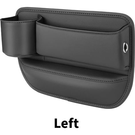 (Gauche - Noir) Lot de 2 organisateurs de voiture en cuir PU pour fentes de siège, avec poche et porte-gobelet/téléphone. Accessoires auto. (1/5)