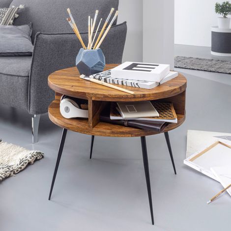 Table basse ronde 60x50 cm en bois de sheesham (1/3)