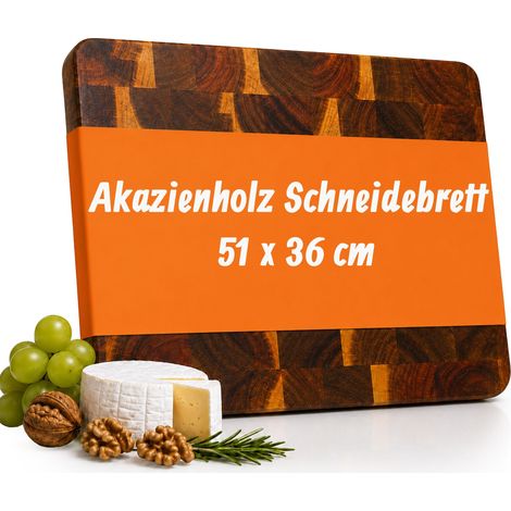Relaxdays Schneidebrett, Akazienholz, 51 x 36 cm, Schneiden & Servieren, 3 cm dick, abgerundete Kanten, Holzbrett, natur (1/5)
