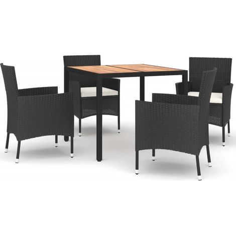 Maison Exclusive - Set da Pranzo da Giardino 5 pz Nero con Cuscini in Polyrattan (1/5)