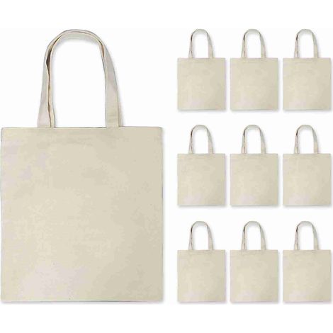 Lot de 10 sacs à main en toile, grande capacité, couleur unie, pliables, réutilisables et légers, pour faire les courses. Sac fourre-tout en tissu. (1/5)