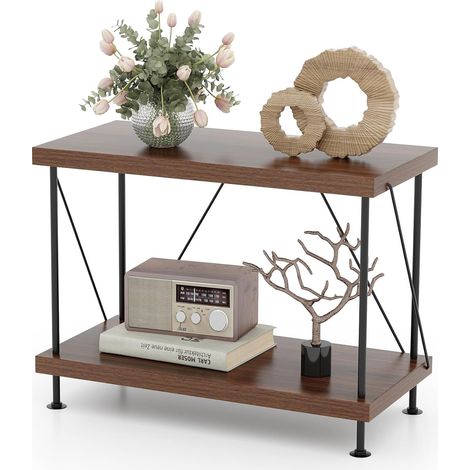 Costway – Bibliothèque industrielle 2 niveaux en métal et MDF – Dimensions 29,5 x 60 x 45 cm – Capacité 20 kg par étagère – Design vintage pour salon et bureau (1/5)