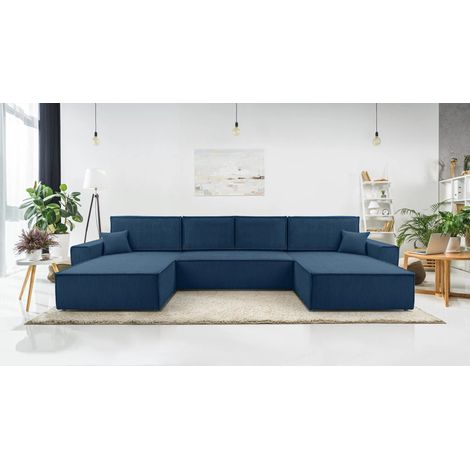 AX LIVING Blau Sofa U mit Schlaffunktion Cedria U Wohnlandschaft 389cm