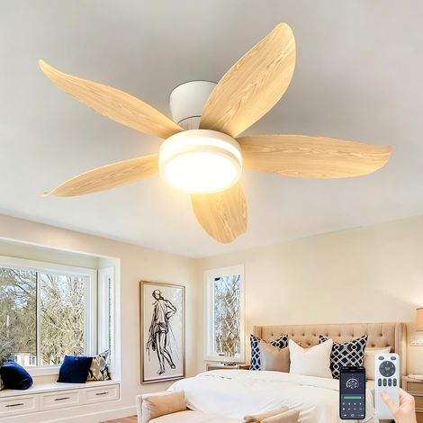 Ventilateur de plafond avec éclairage LED et minuterie,Vinage de bois clair, 88 cm (36 pouces), profil bas, montage encastré (1/5)