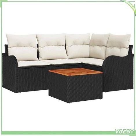 Ensemble canapé de jardin 5 pcs - FAFEICY - Modulaire - Noir et Crème - Rattan PE - Bois d'acacia, rangement intégré (1/5)