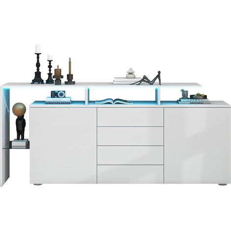 CHICFURN Mobile TV con LED 160x35x70 cm bianco lucido, contenitore, stile moderno (1/5)