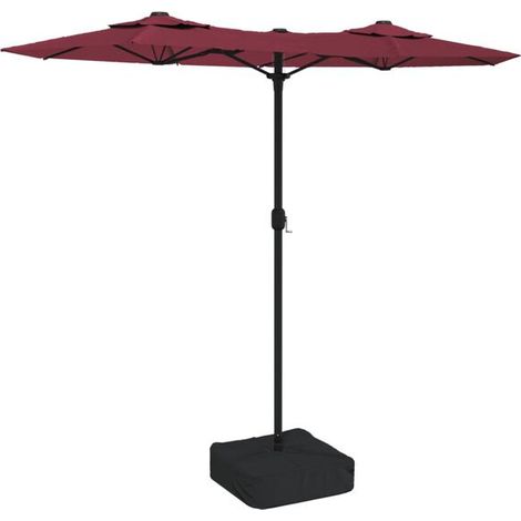 Parasol de jardin double tête bordeaux, dimensions : 316 x 145 cm (1/2)