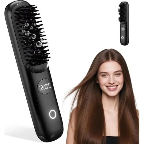 Brosse lissante sans fil - Brosse chauffante ionique anti-brûlure pour maison et voyage (3 températures, Type-C) (1/5)