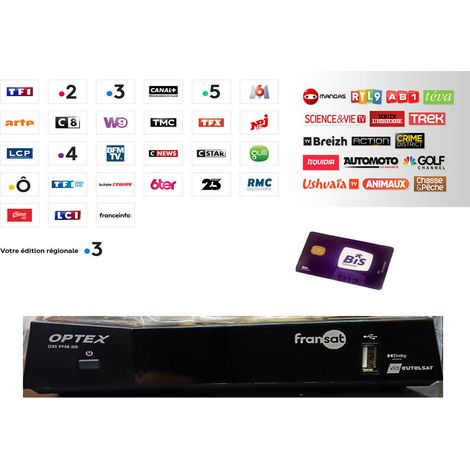 Décodeur satellite numérique Ors 9948-HD – Kit abonnement BIS TV Panorama – Réception de chaînes HD – Connexion HDMI et USB – Fransat (1/2)