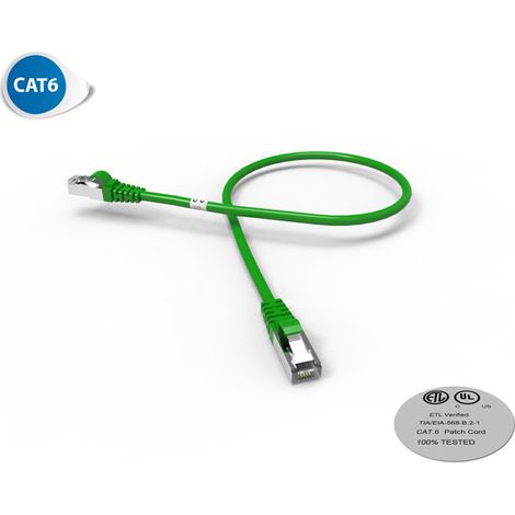 Cordon RJ45 CAT 6 surmoulé FUTP 100 Ohms LSOH, Longueur : 0,5 m, Couleur : vert (2025V)