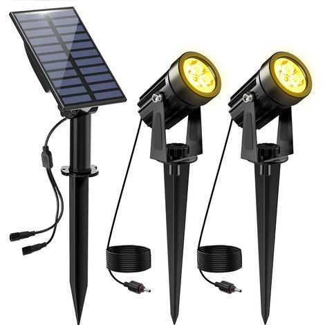 Spot Solaire Extérieur, 2 en 1 3000K Projecteur Solaire Exterieur, Etanche IP65 Lampe Solaire Exterieur Puissante, 2 Modes Lumiere Solaire avec (1/5)