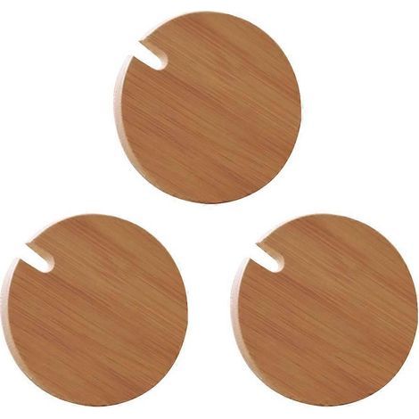 Lot de 3 couvercles en bois pour tasses, bocaux et gobelets en verre, avec trou pour cuillère. (1/2)