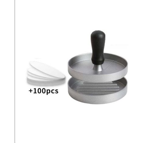 1PC Presse à Burger Moule Steak Haché en Aluminium Revêtement Antiadhésif + 100 Feuilles De Papier, Ustensiles Cuisine pour Faire Délicieux Hamburgers, Galettes Et Barbecues, Argent (1/4)