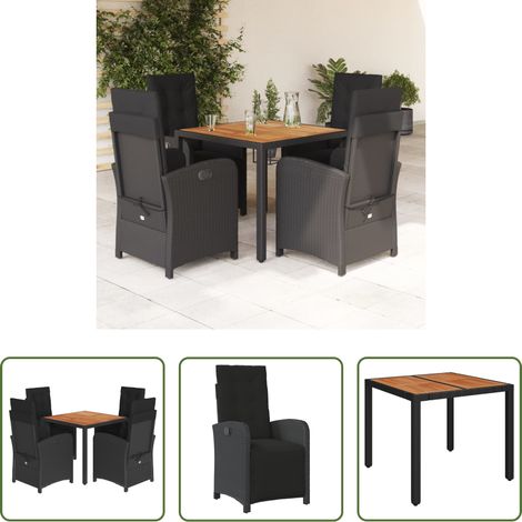 vidaXL Gartenessgruppe - 5-tlg. Garten-Essgruppe mit Kissen Schwarz Poly Rattan (1/5)
