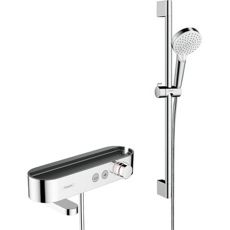Hansgrohe Pack Mezclador termostático de bañera y ducha 400 con repisa, caño giratorio + 2 jets de ducha, Cromo
