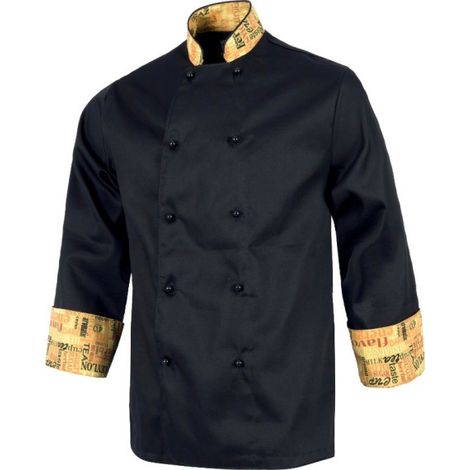 Chaquetilla de cocina unisex combinada con puño y vuelo estampado WORKTEAM B9203 L Negro (1/3)
