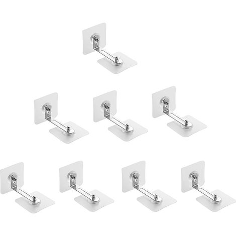 8 Paires Ancrage de Meuble, Réglable 5,5 cm, Adhésif sans Perçage, L Support Métallique, pour Bibliothèque Armoire (1/5)