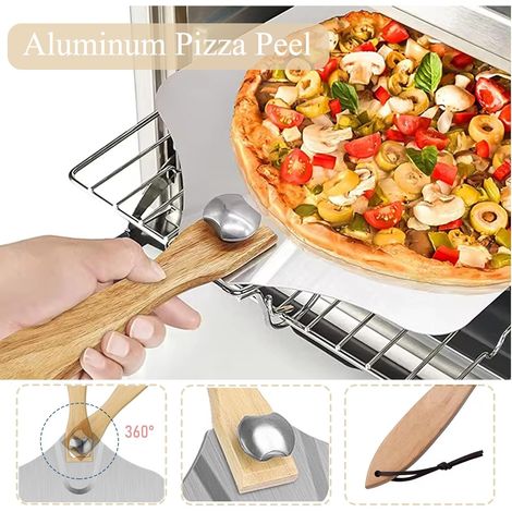 Pala per pizza 30 cm, Pala per pizza con ampio supporto in alluminio, più stabile, Pala per pizza professionale con supporto pieghevole in legno per cuocere pizze, pane (1/4)