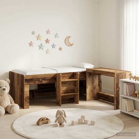 vidaXL Letto alto per bambini con scrivania 2 pz Legno antico (1/5)
