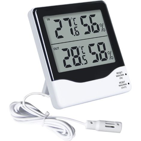 Numerisches Innen-/Außenthermometer, großer Bildschirm mit maximalen und minimalen Werten, Innen- und Außentemperatur schwarz/weiß (1/5)