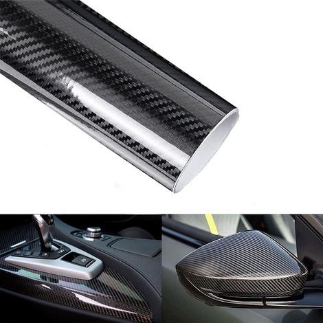 Film Covering Voiture, 30 x 300 cm Covering Carbone Noir Brillant 6D avec Technologie sans Bulles, Autocollant Voiture Tuning pour Intérieurs et Extérieurs Autos, Motos et Vélos (1/5)