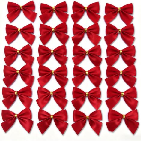 Rote Samtschleifen – Weihnachtsbaumschmuck – Weihnachtsgeschenke – Kunsthandwerk – 24 Stück