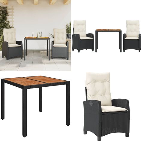 Ensemble à manger de jardin avec coussins 3 pcs Noir - Table de jardin - Chaise de jardin (1/5)